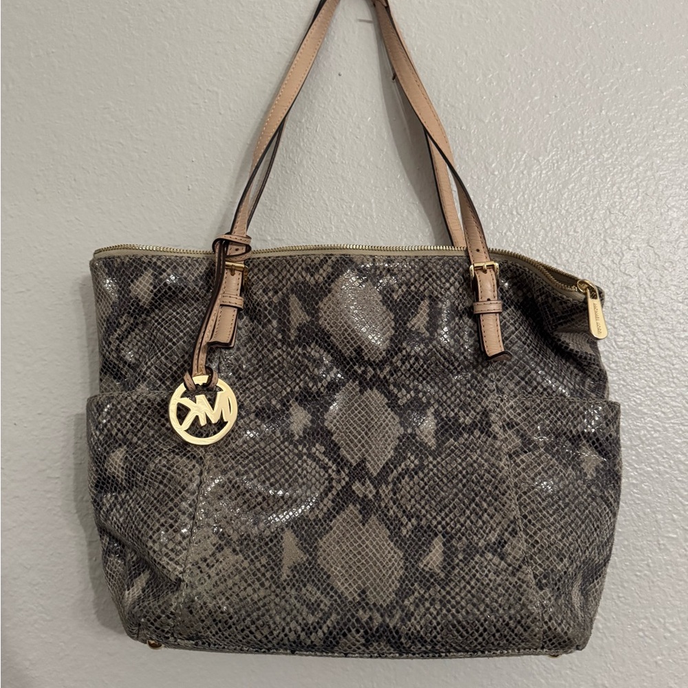 Michael Kors Gray Snake Print Tote Bag